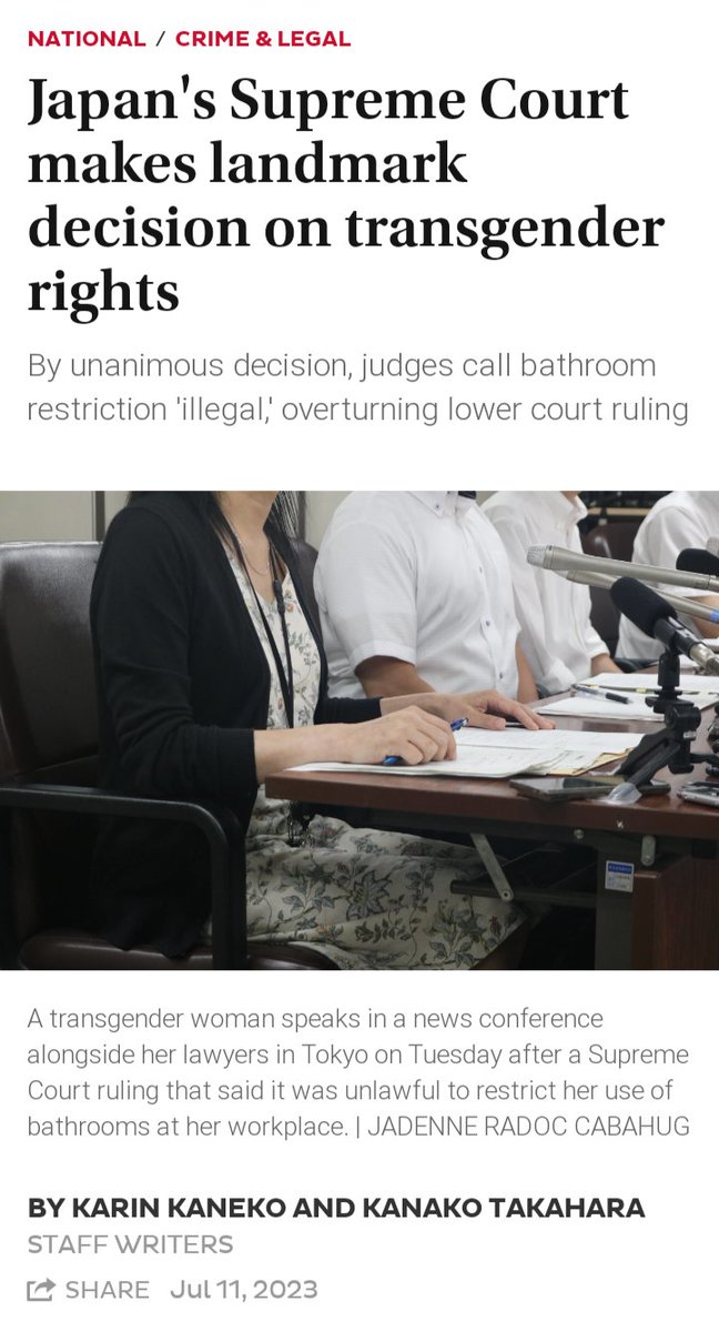 politicalawake's tweet photo. Well will you look at that? The thing I said was going to happen has just happened today.

Because of the LGBT law that passed less than 3 weeks ago the Supreme Court in Japan has ruled that the existence of female only spaces is now Transphobic in Japan. https://t.co/N6XBMTOD4a