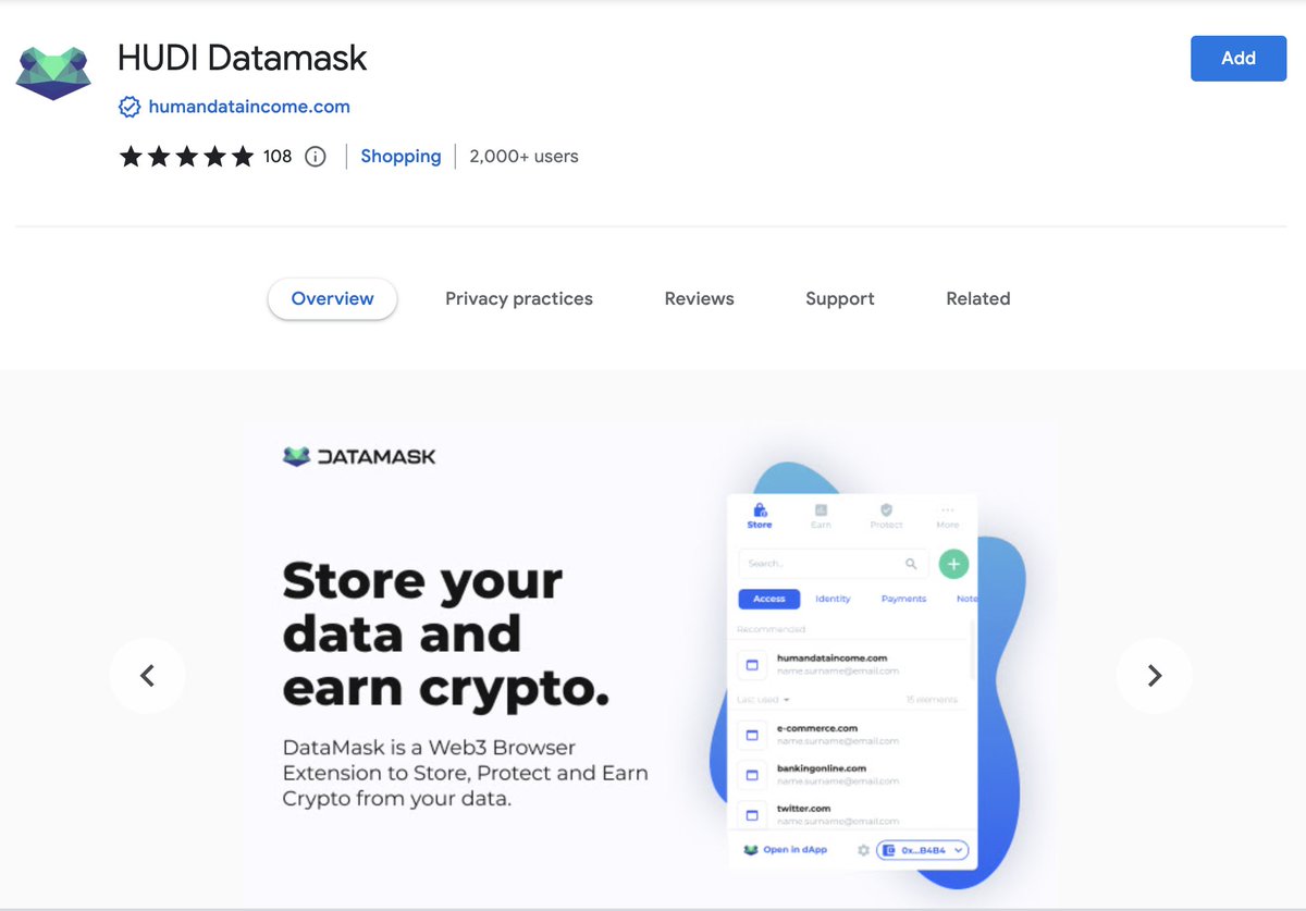 humandataincome's tweet image. 🐸 Want to help shape the future of data privacy? Try the alpha version of #DataMaskV2 today 💪

⬇️ Download it on the Chrome Web Store and share your feedback with us: chrome.google.com/webstore/detai… #HUDI #AlphaTest

Your feedback matters - Let us know how we can make it even better!