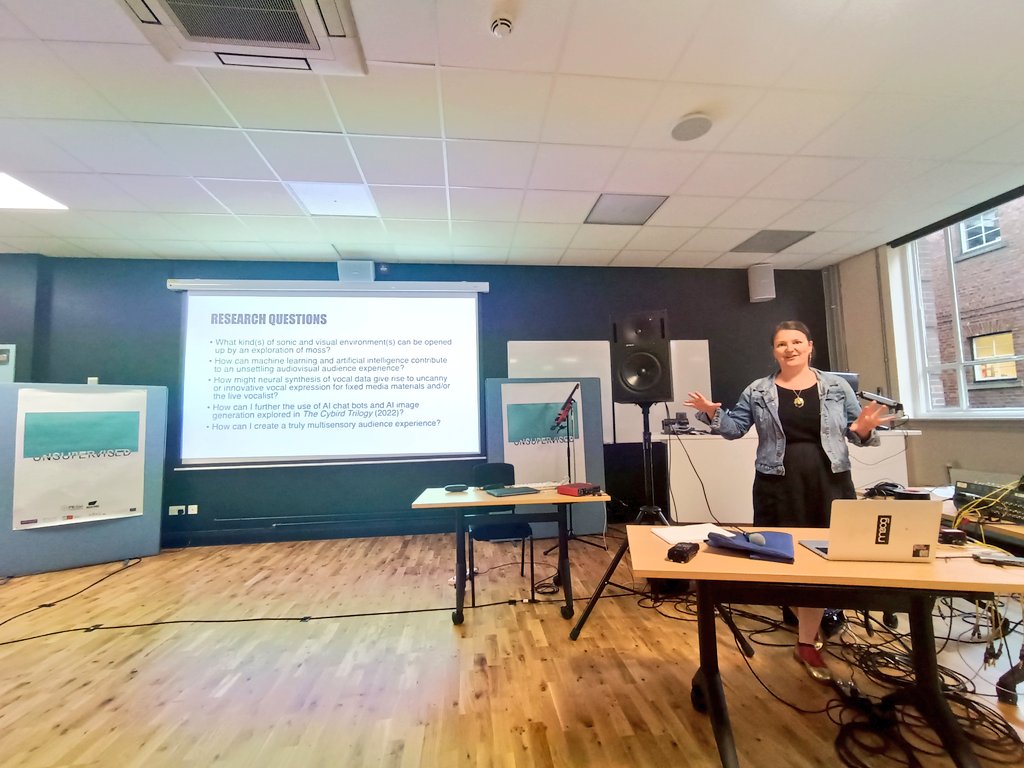 Novars_Research's tweet photo. #UnSupervised3 Showcase 2023
@NinaWhiteman talking about research questions behind her work and the use of #ArtificialIntelligence across audiovisual materials in 'Moss'.
She will live perform 'Moss' as part of the talk.
@RNCMPRiSM https://t.co/GGOZXulj06