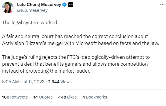 JakeSucky's tweet photo. Microsoft has won the US court case to acquire Activision Blizzard https://t.co/2o9CMIJgmf