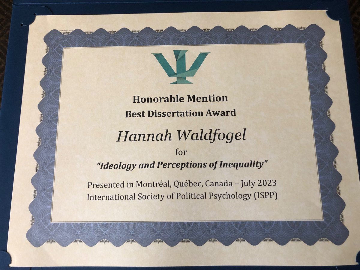 Honored to have received an honorable mention for best dissertation from @PolPsyISPP #ISPP2023