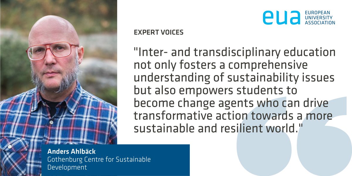 For @GMVcentrum's Anders Ahlbäck, universities must embrace inter- and transdisciplinary education to equip students with the skills to tackle sustainability challenges. Read his #EUAExpertVoices article for an approach to achieving this: bit.ly/3JROEuO #GlobalGoals