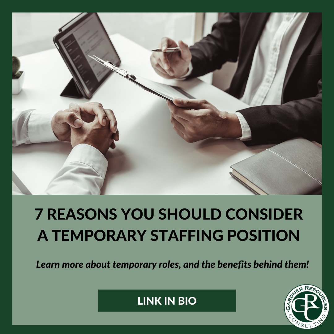grcstaffing's tweet photo. Not familiar with temporary positions? 
At Gardner Resources Consulting, we are here to help to alleviate the stress of finding a position in our expertise of industries. 
Click the link in our bio to view our blog posts and learn more about temporary positions! https://t.co/gYOwXIhEc8