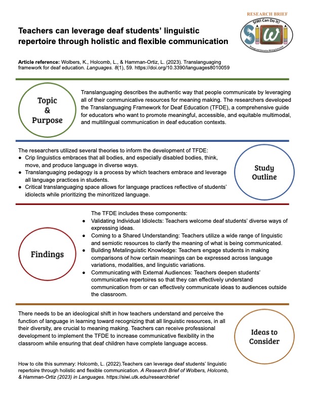 Explore our newly proposed translanguaging framework for deaf education, which retheorizes the Language Zone, in the ASL and English briefs below.

ASL Brief: youtube.com/watch?v=ygXAua…