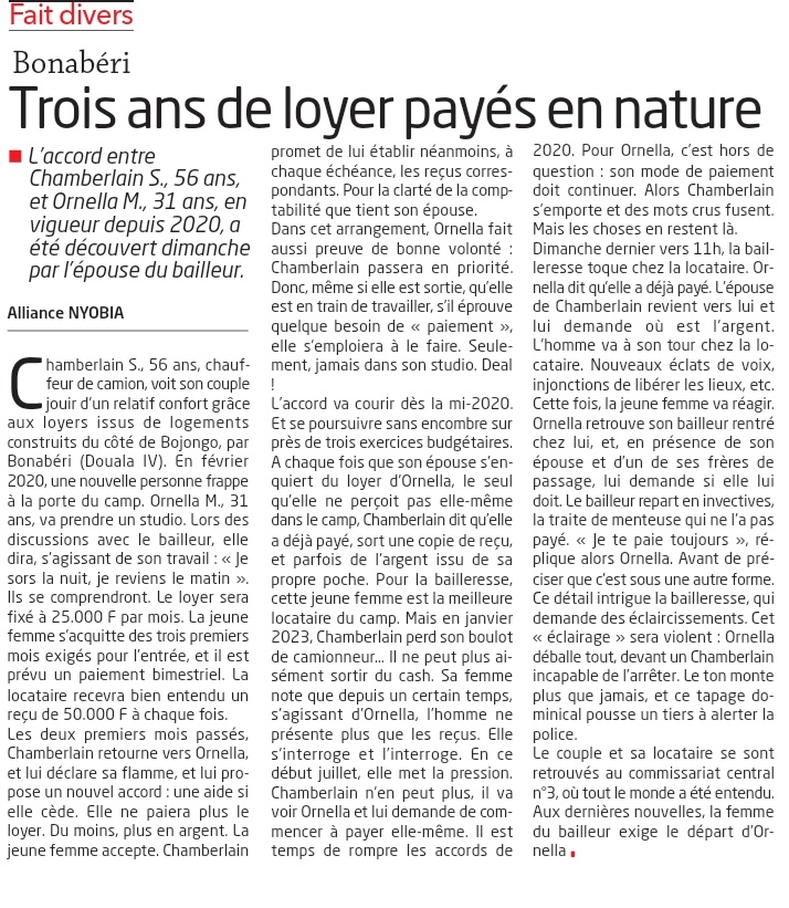 Fait divers : trois ans de loyer payés en nature🏃‍♀️🏃‍♀️🏃‍♀️🙈