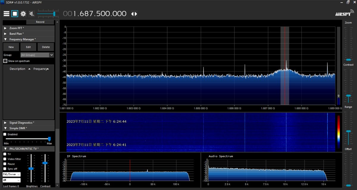 tcjj3's tweet photo. Try ELEKTRO-L3 and FY-2 with my 100x60cm Grid Antenna and 1695MHz Feed. Then just got FY-2H's signal, looks pretty strong. But all the signals are still interference by 4G LTE Base Stations' signal and can't decode anyway. Pretty annoyed with the Cell Base Stations. https://t.co/XEQTQBf1mN