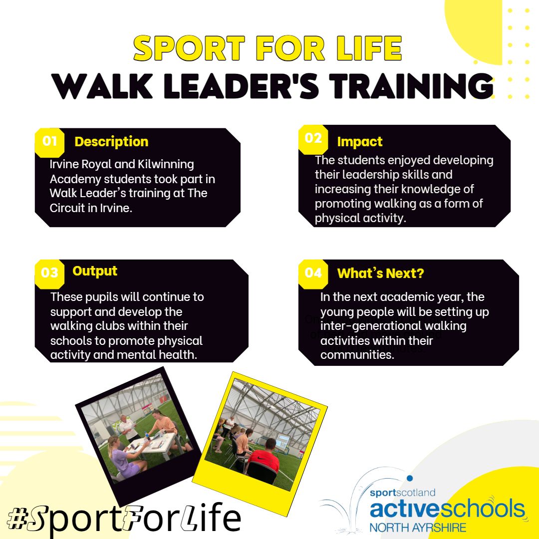 #SportForLife  💛🖤

Active Schools working together with @KALeisure to deliver Walk Leader's training to young people in @Kilwinning_Acad and @IrvineRoyalAcad. Promoting alternative forms of physical activity to stay healthy. 

@NAActiveSchools @NA_ASCPO @NAC_Education