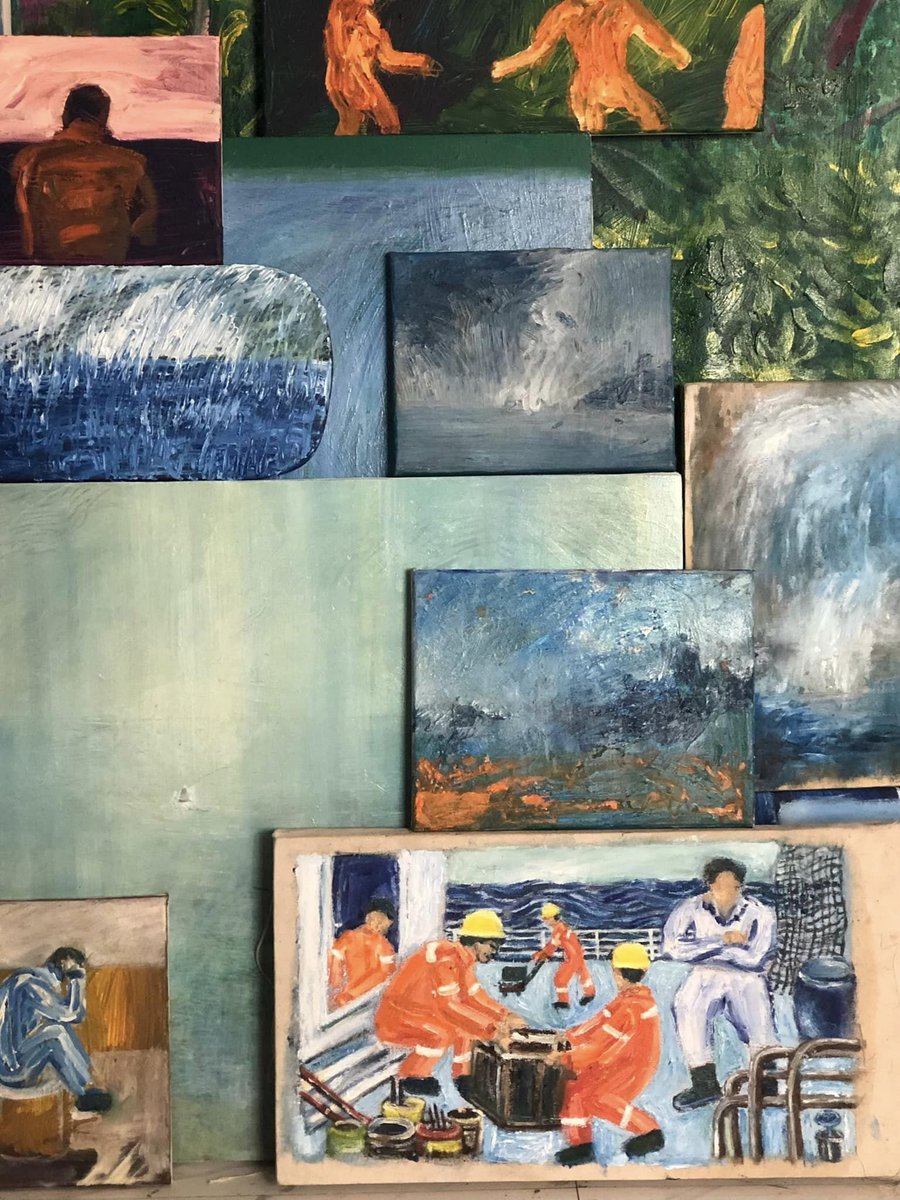 hubineer's tweet photo. There is a queerness imbued in the language of the sea. I'm always a fan of Joar Songcuya's work and wow this studio assemblage is SO GOOD. https://t.co/0ruUKWCv21