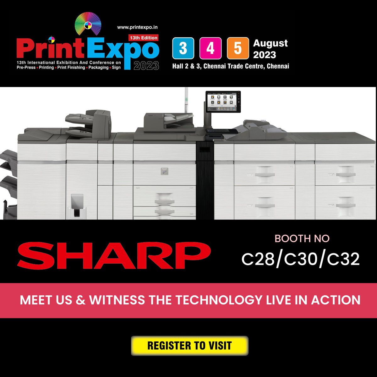 sharp_india_'s tweet photo. Don't miss #SHARP Business System India Pvt. Ltd. at #PrintExpo, Chennai from August 3-5, 2023. Visit Booth C28/030/032 for cutting-edge print solutions. Register now to witness the future of printing excellence. See you there!
#PrintExpo2023 #SmartSolutions #Sharp111 https://t.co/Ct5CuBiTgP