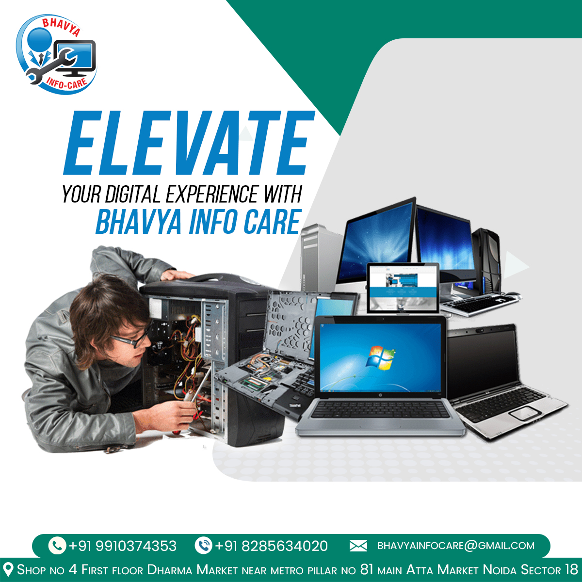 BhavyaInfoCare's tweet image. Experience excellence Visit us today! #BhavyaCareInfo #ComputerRepairNoida #ExpertTechnicians #SuperiorService&quot;

📞 Call: 91-8285634020 🏢 Visit us at: Shop No. 4, First Floor, Dharama Market, Sector 27, Atta Market, Noida.
#ComputerRevival #TechSolutions #NoidaTechExperts