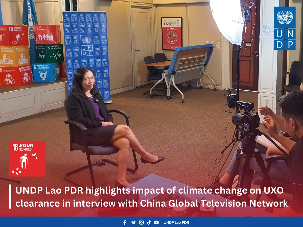 UNDPLaoPDR's tweet photo. 🎬Deputy Resident Representative of @UNDPLaoPDR  highlights how climate change can make UXO clearance more difficult ⚠️in interview with @CGTNOfficial

🙏Thanks to our donors, #climate resilient #UXO clearance continues in Lao PDR 🇱🇦
🎥Full documentary available November 2023! https://t.co/gnHClPgad1