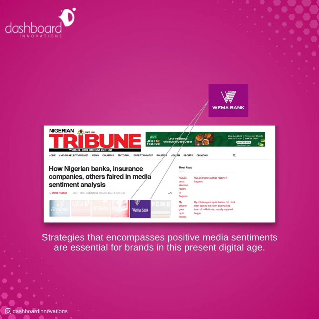 Dashboardng's tweet photo. One of our clients was recently enlisted among the few commercial banks  that earned positive sentiments in the first quarter of 2023 and we are very proud to share in their joy.

#DashboardInnovations #digitalstrategy https://t.co/kXpe8ovuYa