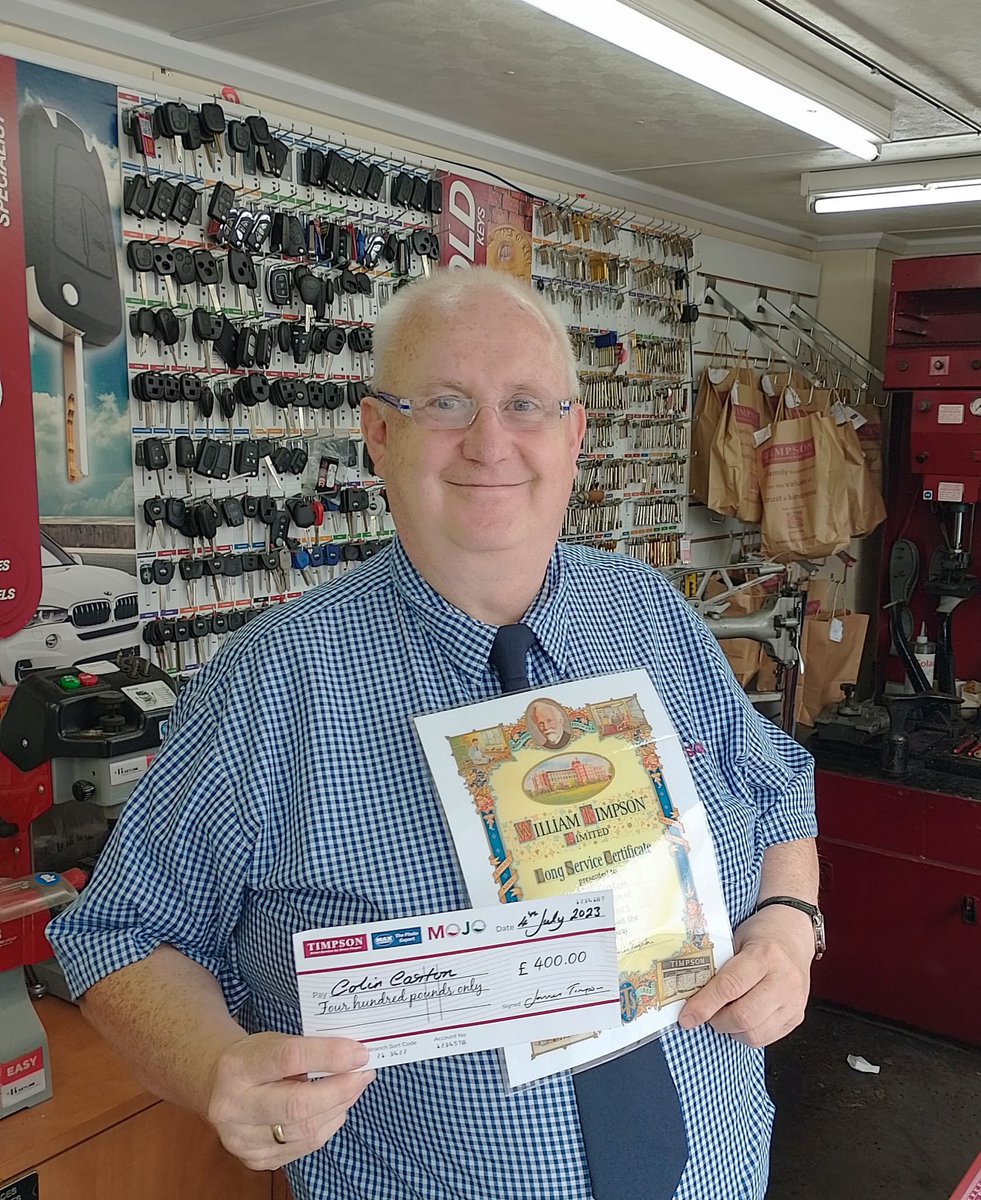 Timpson Legend Colin Carton from 1095 Denton reaches milestone 40 year’s service 
<a href="/JamesTCobbler/">James Timpson</a> <a href="/janet_leighton/">JanetLeighton</a> <a href="/RTM41/">R Tempest-Mitchell</a> <a href="/PMD08/">Phil davies</a> <a href="/Timpson_News/">Timpson_News</a>