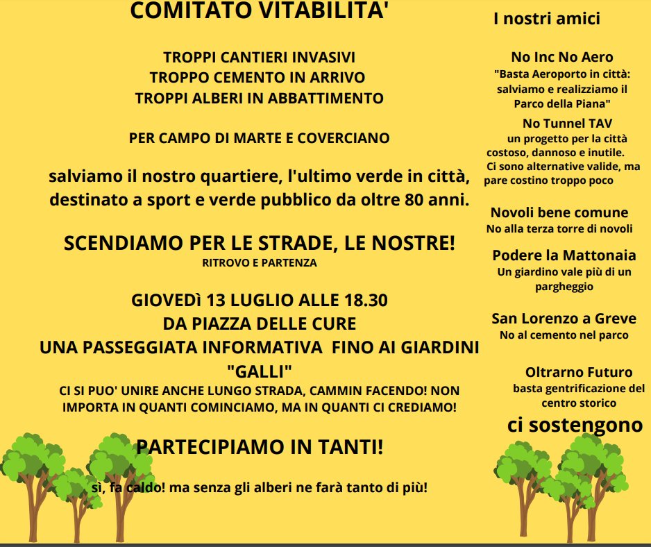NoTunnelTav's tweet photo. Riprendiamoci i quartieri. Fa caldo, ma senza gli alberi ne farà tanto di più #firenze #cittadinanza https://t.co/SaYfRgr7dp