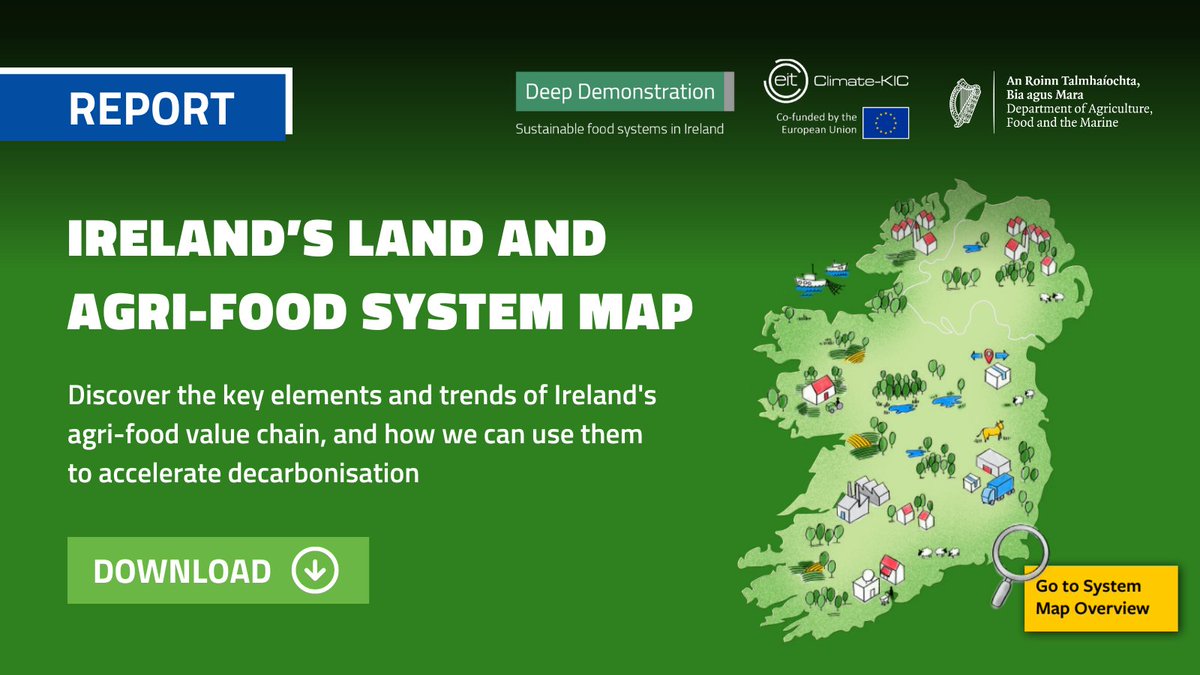 ClimateKIC's tweet image. To decarbonise Ireland’s land &amp;amp; agri-food system, we must first understand its unique elements and trends, from farm to fork.

Discover more in this comprehensive map created by EIT @ClimateKIC for the #DeepDemonstration partnership with @agriculture_ie : bit.ly/3O3A8De