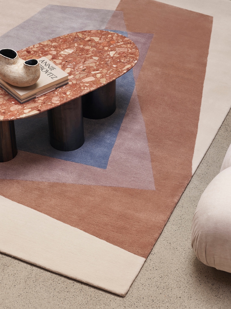 Detail of CLARITY hand knotted in wool with a wool and silk mix.  An offset abstract design that scales up perfectly.
deirdredyson.com/design/clarity/