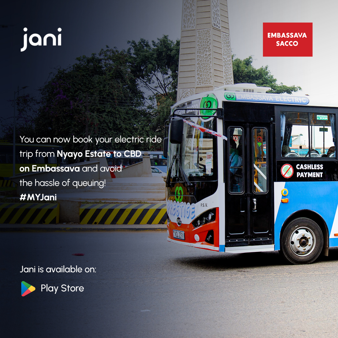 BasiGoKenya's tweet image. You can now book your electric ride trip 🚌⚡from Nyayo Estate to CBD on @embassava and avoid the hassle of queuing! #MyJani