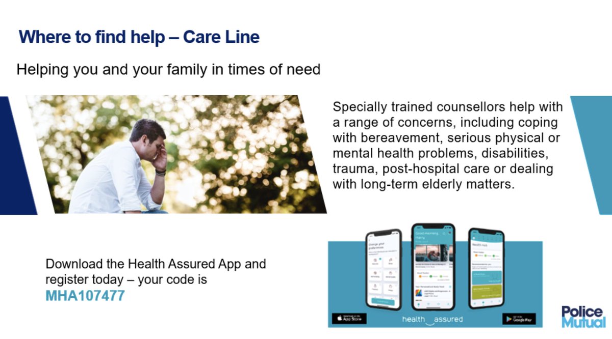 PFEW_WelshLead's tweet photo. 📱Officers can get access to the 'Health Assured App' from @policemutual if they - or their family - are in a time of need.

The App is accessible to all officers and #specialconstables

Download the App today.
#wellbeing https://t.co/l0kE5SXFao