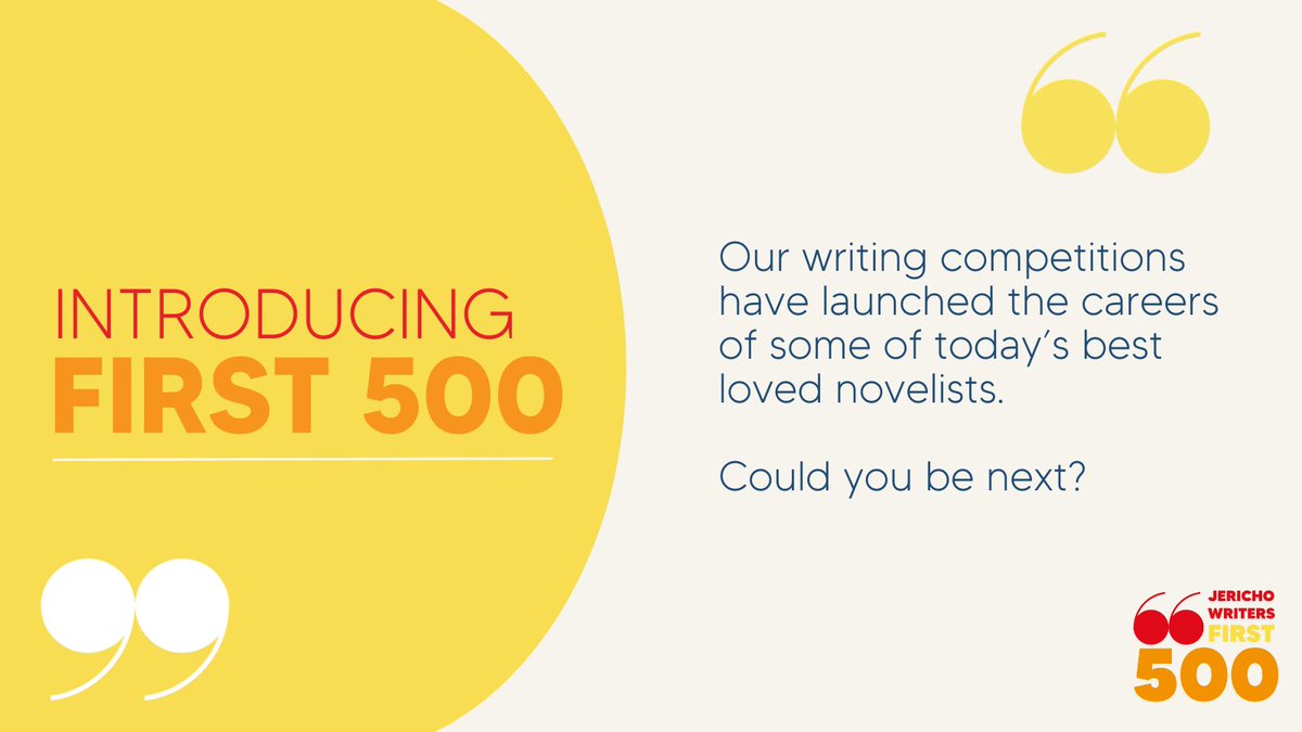 Jericho Writers (@jerichowriters) on Twitter photo Announcing the First 500 competition ✍️
Enter and be in with the chance to read your work in front of literary agents @alicecaprio94 of <a href="/FelicityBryan/">FBA</a>, <a href="/AbiRFellows/">Abi Fellows 🌈 🏳️⚧️</a> of <a href="/thegoodagencyuk/">The Good Literary Agency</a>, hosts <a href="/DebiAlper/">Debi Alper</a>, @annamburtt and a LIVE online audience!
tinyurl.com/JWfirst500 #First500 Announcing the First 500 competition ✍️
Enter and be in with the chance to read your work in front of literary agents @alicecaprio94 of <a href="/FelicityBryan/">FBA</a>, <a href="/AbiRFellows/">Abi Fellows 🌈 🏳️⚧️</a> of <a href="/thegoodagencyuk/">The Good Literary Agency</a>, hosts <a href="/DebiAlper/">Debi Alper</a>, @annamburtt and a LIVE online audience!
tinyurl.com/JWfirst500 #First500