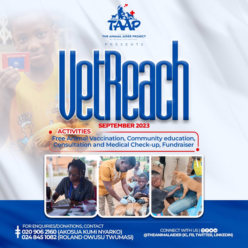 TheAnimalAider's tweet photo. The Animal Aider Project comes your way again with VetReach🗣💉🐾
Anticipate😌🔥❤️ https://t.co/g0wUVXvK7j