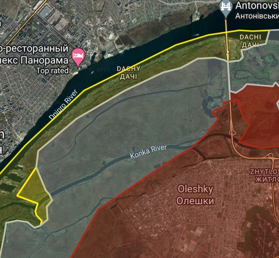 Ukrainene's tweet image. In southern #Kherson, the #UkrainianArmy managed to further expand their territorial control in the left bank of the #DniproRiver, where advances were recorded towards the city of #Oleshky. 

The #UkrainianCounterOffensive continues.🇺🇦💪