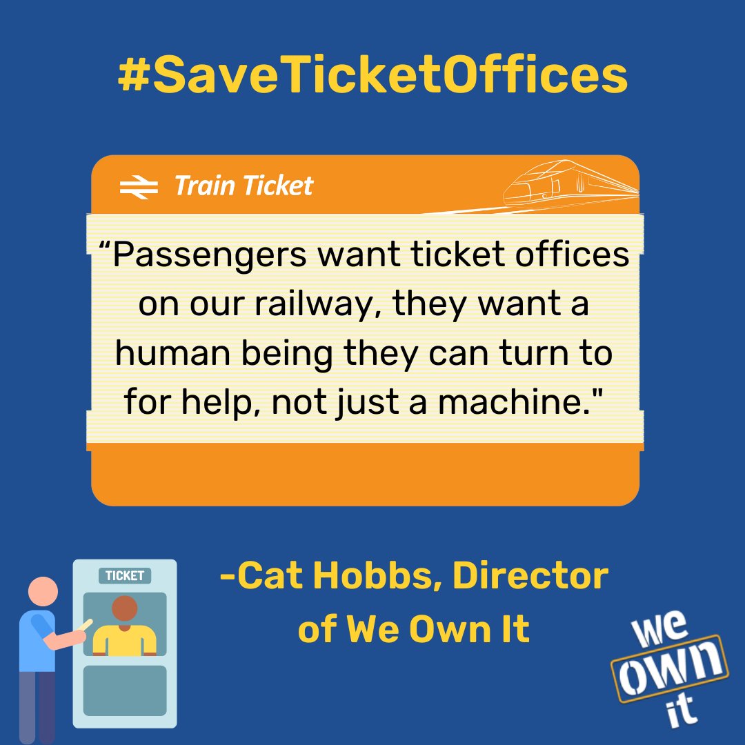 We stand with @RMTunion in the fight for the future of our railways. #SaveTicketOffices 🚆 'We all need them - from children on their first solo trip, to elderly passengers who don’t have a smartphone to buy a ticket.' - @CatHobbs Cut their profits, not our ticket offices!