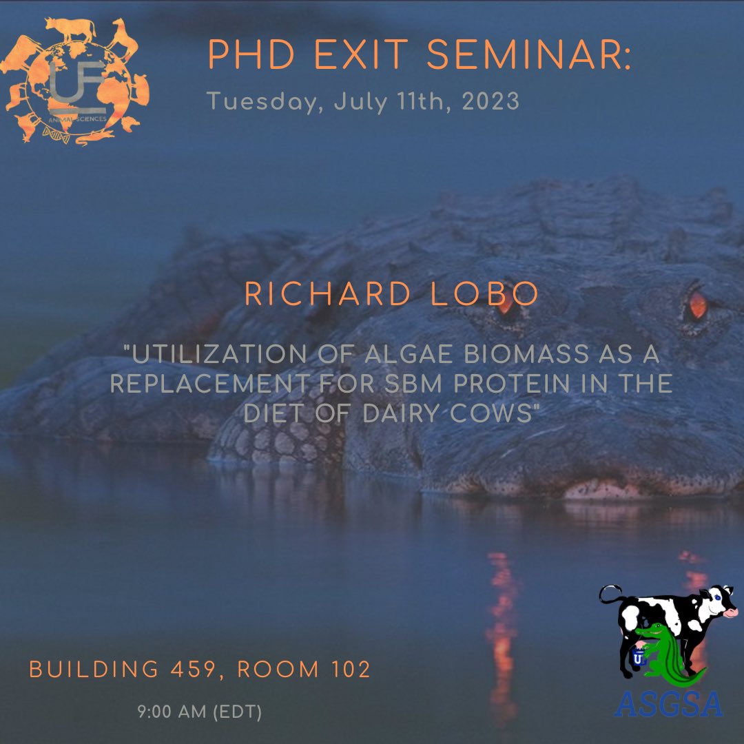 ASGSA_UF's tweet photo. First one of the week,
#ASGSA wants to extend the invitation for today’s exit seminar. We wish the best for the presenter.
#GoGators
#UF
#ANS https://t.co/cmyBLq9b8g