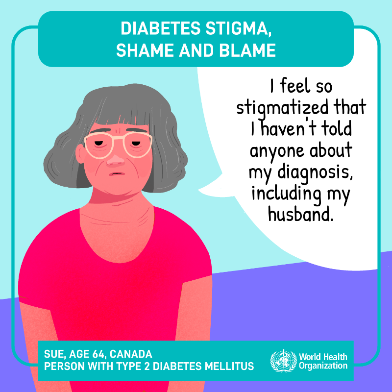 WHO's tweet photo. Language around diabetes is critical to end #diabetes stigma, blame and shame. ⬇️