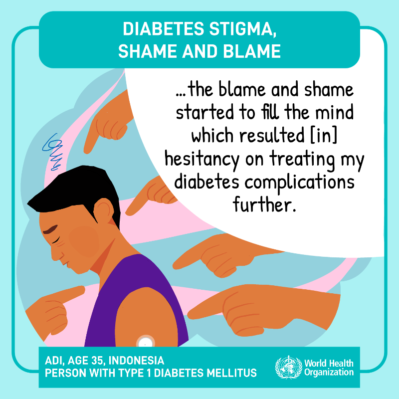 WHO's tweet photo. Language around diabetes is critical to end #diabetes stigma, blame and shame. ⬇️