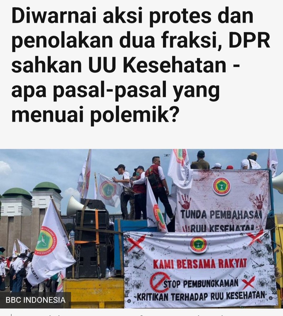 Dari 9 Fraksi, hanya 2 partai yang tak setuju UU Kesehatan

Ini artinya UU Kesehatan SAH dan BERLAKU untuk seluruh tenaga kesehatan (Dokter, Perawat, Bidan dll) di Indonesia

Partai yang SETUJU, adl partai yang PRO pemberantasan MAFIA KESEHATAN seperti PAN misalnya