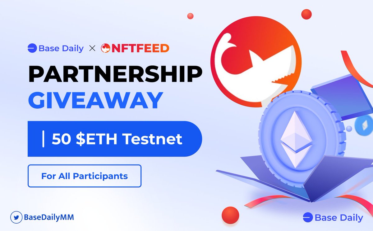 JuliaFurquim's tweet photo. 📢 PARTNERSHIP GIVEAWAY

Base Daily and NFTFeed have joined forces for a fantastic giveaway

🎁 Win 50 $ETH Testnet
⏰ Till July 20

To enter:
1⃣ Follow @BaseDailyMM + @NFTFeedOfficial
2⃣ Like and Retweet
3️⃣ Tag 3+ frens
4⃣ Reply with #BuildOnBase 
5⃣ Submit here: https://t.co/dijxfCKPAJ

#BaseDaily #NFTFeed