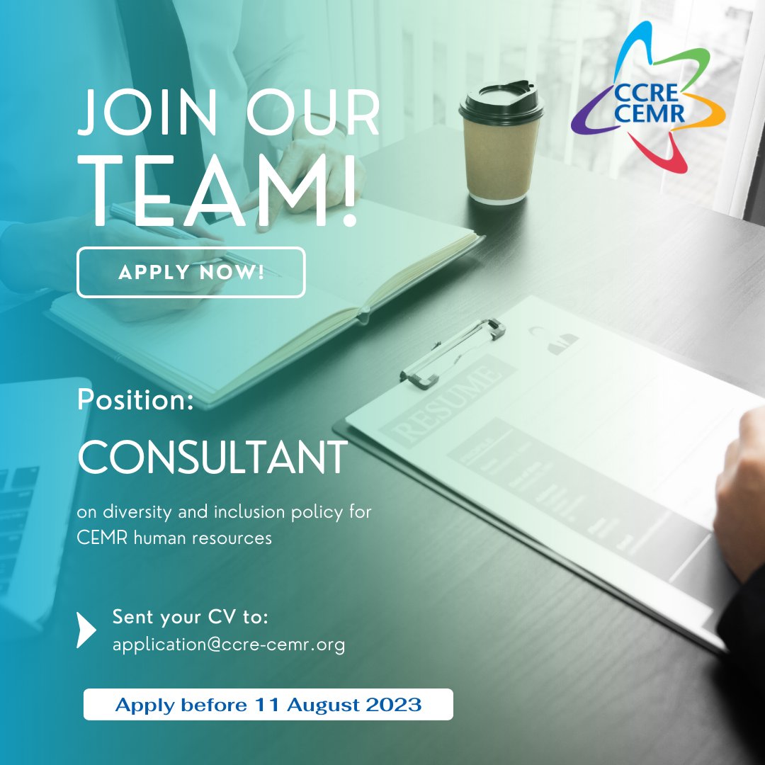 📢 Exciting News!

🌟 We're looking to expand our team and hire a talented and experienced consultant on diversity and inclusion policy for CEMR human resources!

👉👉 ccre.org/en/article/jobs

Join us in shaping the future of Europe! 💼🌍
#Hiring #CEMR #EUfuture #empowerEU #EU