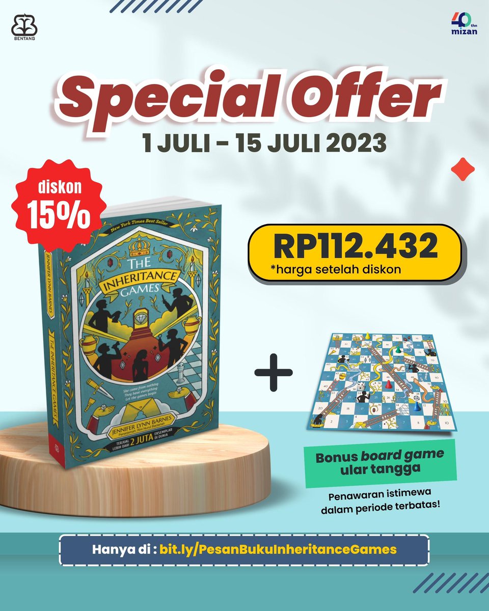 bentangpustaka's tweet photo. #TheInheritanceGames #JenniferLynnBarnes #BentangPustaka #Specialoffer #Bukudiskon #Rekomendasibuku #Gamejadul #Novelmisteri #Tekateki #TheInheritanceGamesINA https://t.co/TTm9yv2vkt