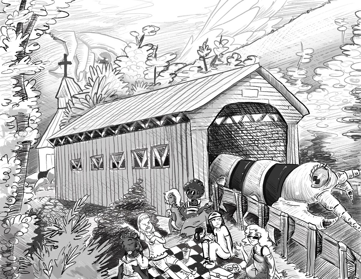 Bhandiboe's tweet image. It’s #PortfolioDay day apparently! I go between PB art and YA comic art. Hello. I know, they are like drastically different but somehow still feel the same in the chaos.