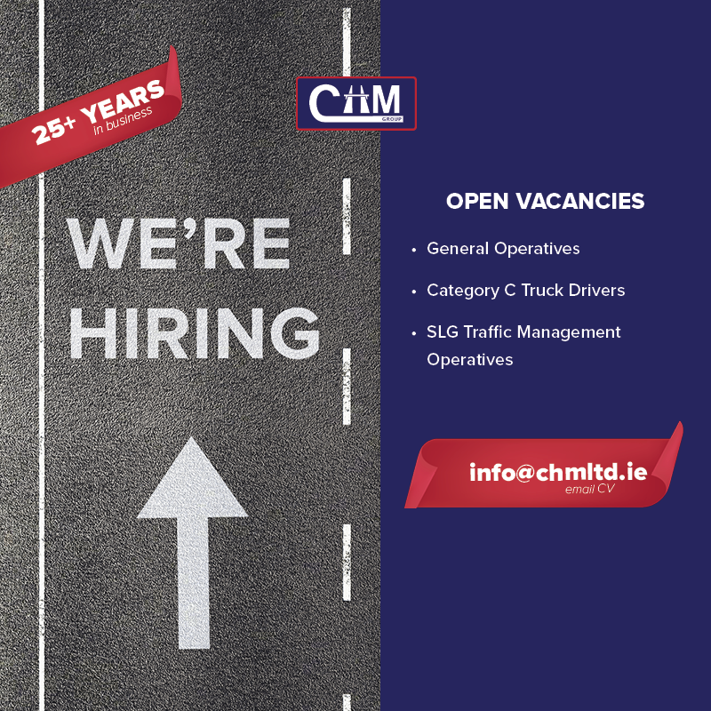CHM_Group's tweet photo. **We're Hiring**

See our list of open vacancies below. Please email info@chmltd.ie to apply. https://t.co/Vh2SOs4WPZ