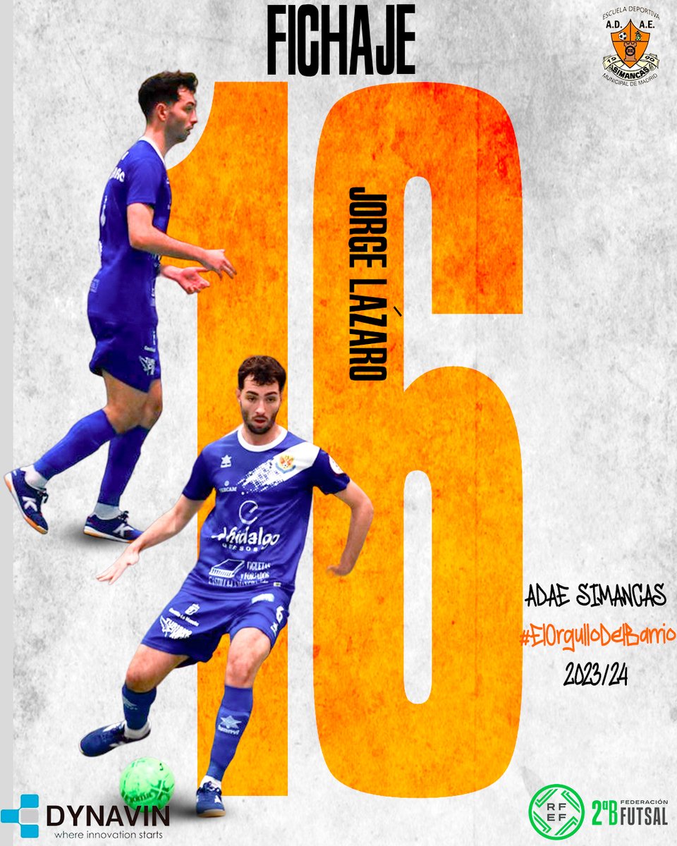 🆕 <a href="/lazar_jorge11/">LAZARO</a> , nuevo jugador del ADAE Simancas.
🔝 Procedente de Torrejón Sala y con un palmarés de un título de 2ª división con el Manzanares FS.
#ElOrgulloDelBarrio 🧡
<a href="/DynavinEspana/">Dynavin España</a>