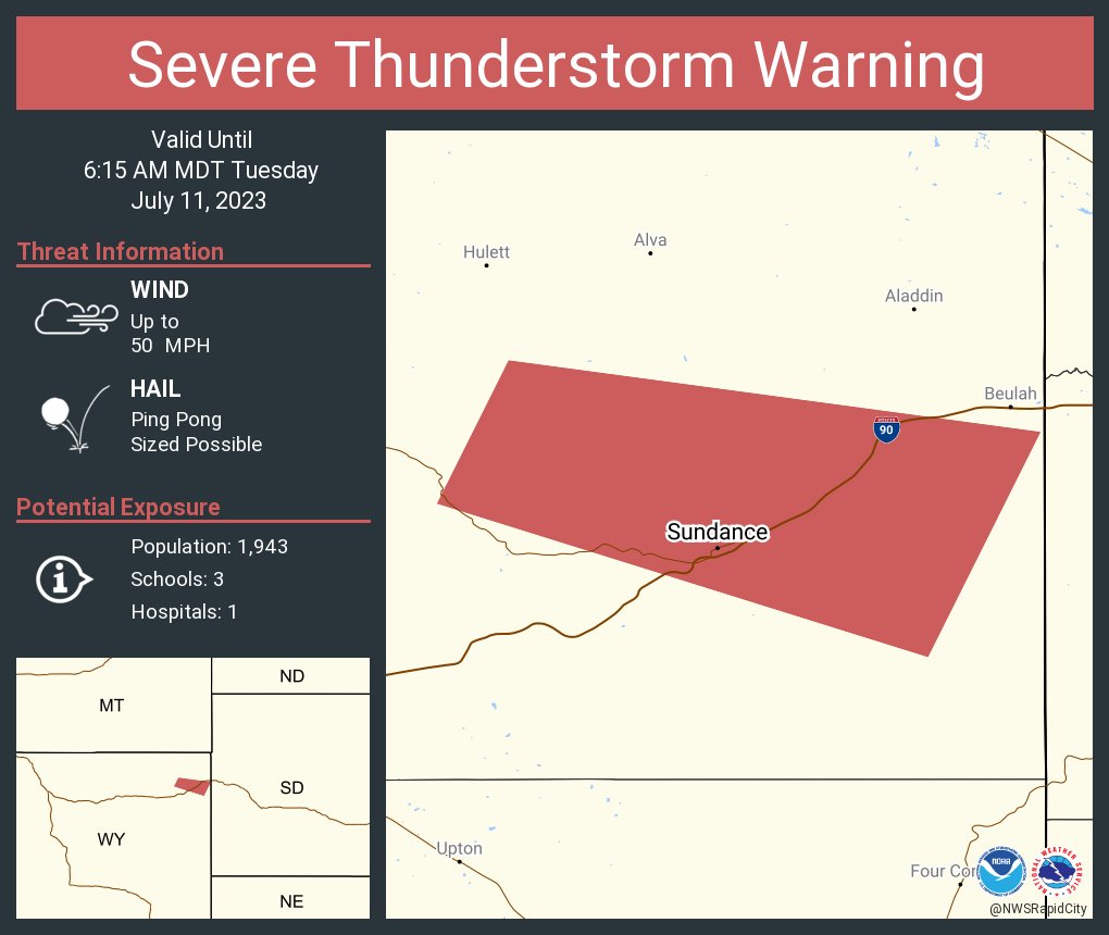 Severe Thunderstorm Warning including Sundance WY until 6:15 AM MDT