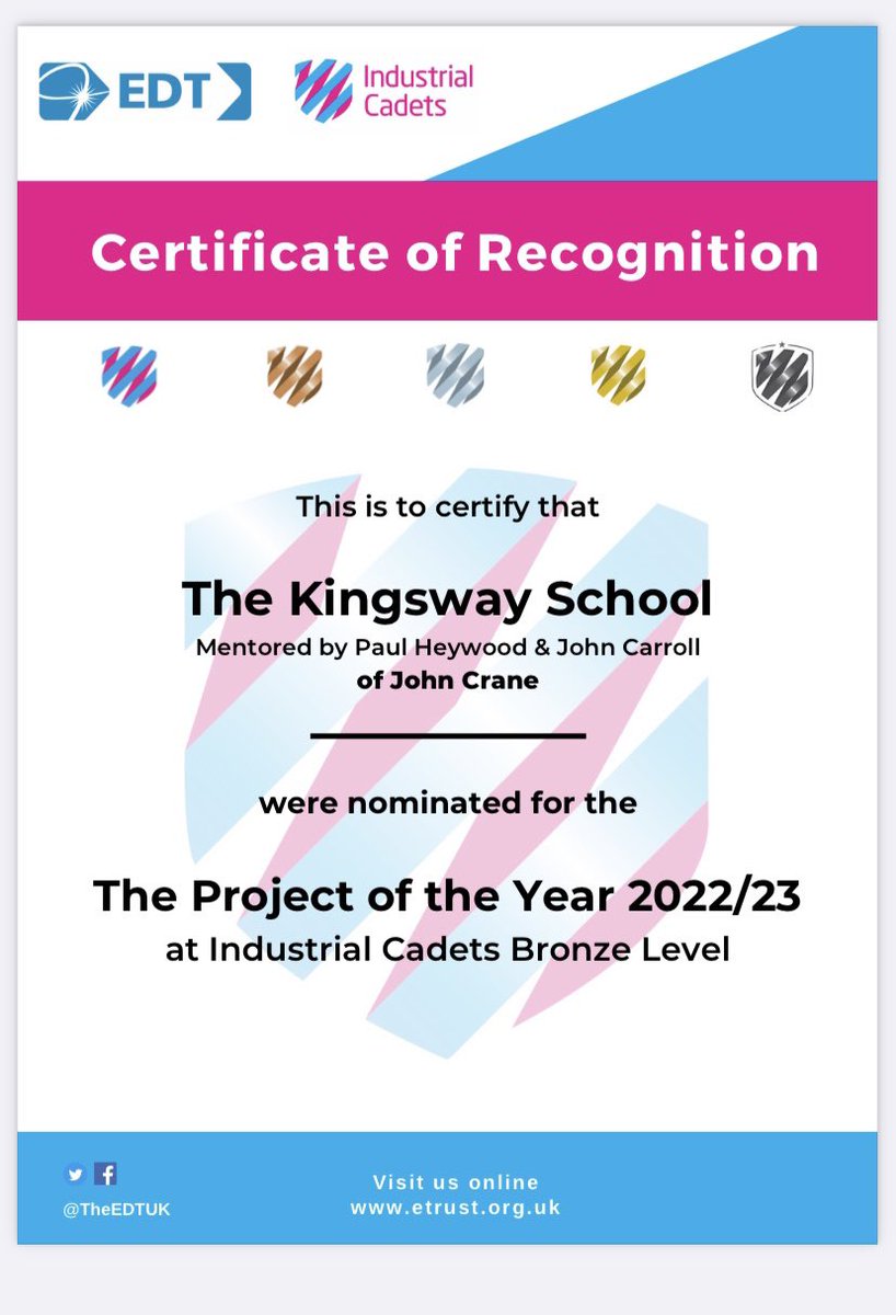 "🎉 Exciting news! 🏆 We're thrilled to announce that the <a href="/kw_sch/">The Kingsway School</a> been awarded the Runners-Up for the Project of the Year Award at the Industrial Cadets Bronze Awards! 🥈🌟
