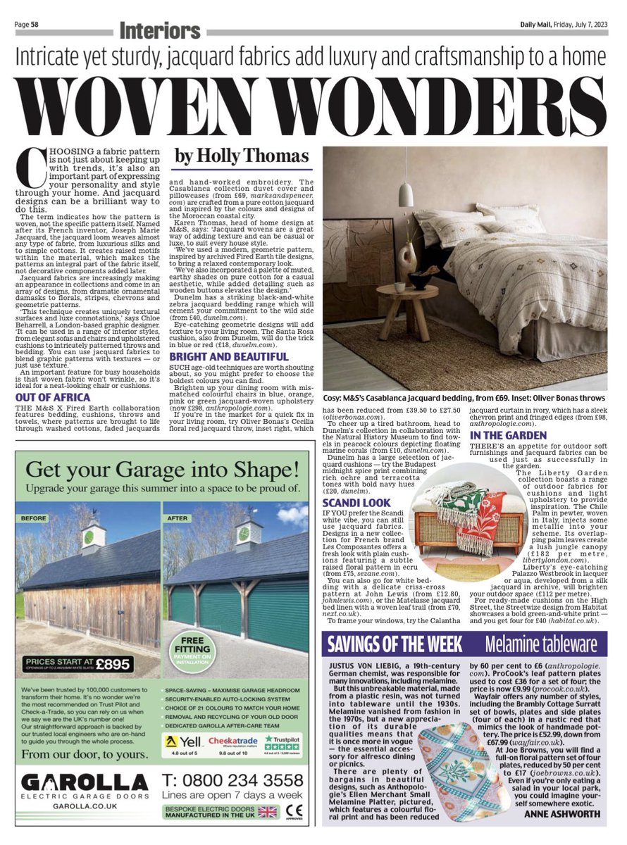 Choosing a fabric pattern is an important way of expressing personality. A jacquard design is worth a look…my interiors piece for the Daily Mail 🏠
