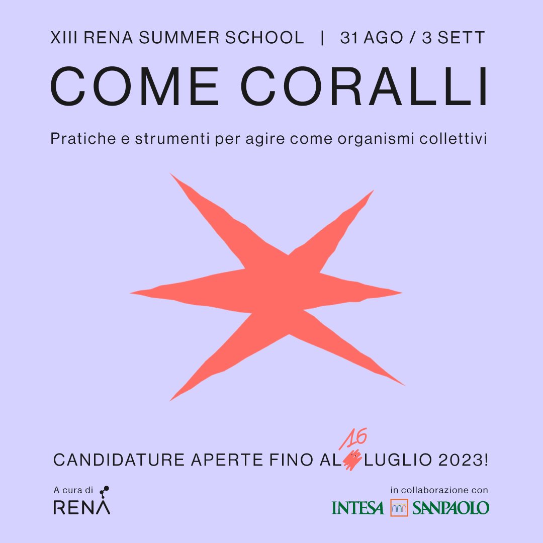 🪸 Come Coralli 🪸 è la XIII Rena Summer School! 📣 Per venire incontro allǝ ultimǝ ritardatarǝ, abbiamo prorogato di qualche giorno la chiusura delle candidature! 🔔 Hai tempo fino a domenica 16 luglio per candidarti! Cosa aspetti? Candidati qui👇 progetto-rena.it/project/rena-s…