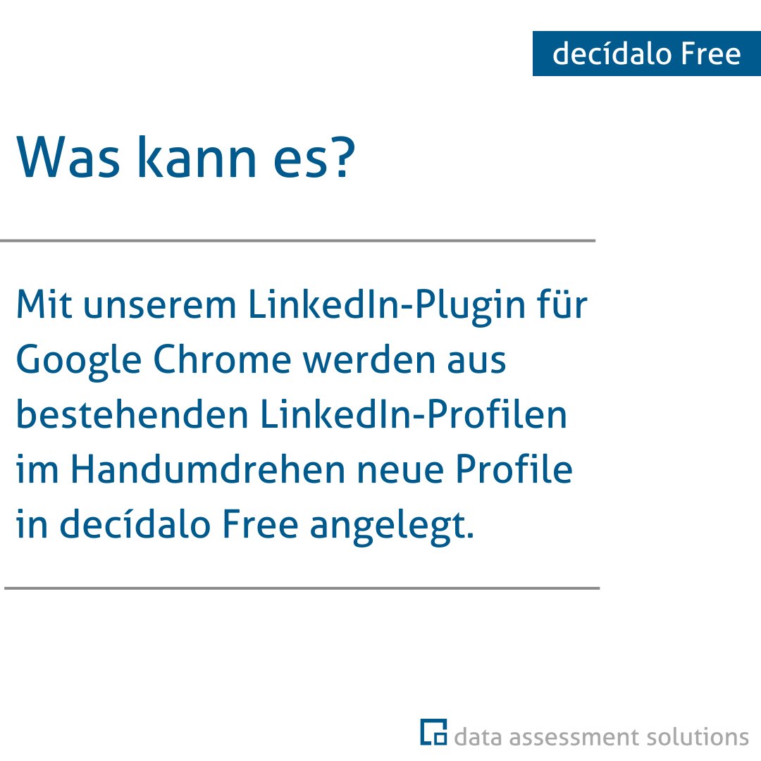 DataAssessment's tweet image. Unser kostenloses Consulting-Tool decídalo Free bietet einige interessante #Features - eines davon ist die LinkedIn #Integration. Mühsames Daten einpflegen und afwändig neue Profile erstellen war gestern. Jetzt kostenlos starten! #consultingtool #LinkedIn #plugin
