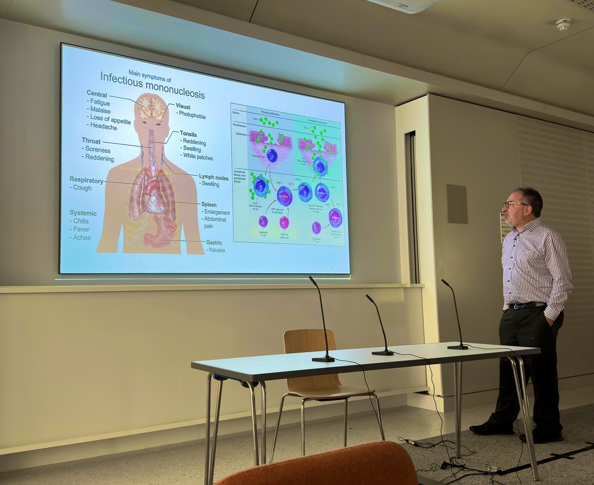 Can’t believe we are all EBV carriers. I was hooked till the end! 

An amazing talk on viral oncology by Prof <a href="/LawrenceYoung11/">Lawrence Young</a> from the <a href="/uniofwarwick/">University of Warwick</a>. Indeed we can’t neglect the microbiome while tackling cancer, specially viruses.

Can’t wait for tomorrow’s session. 

#symposium