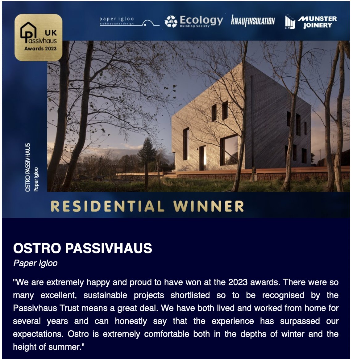 Congratulations to all the winners at the 2023 Passivhaus Awards!

Two of the winners used #ISOQUICK for their foundations:

- Hackbridge Passivhaus Plus Primary School (Winner of Non-Domestic)
- Ostro Passivhaus (Winner of Residential)

#BuildHomesBetter #PHTAwards2023