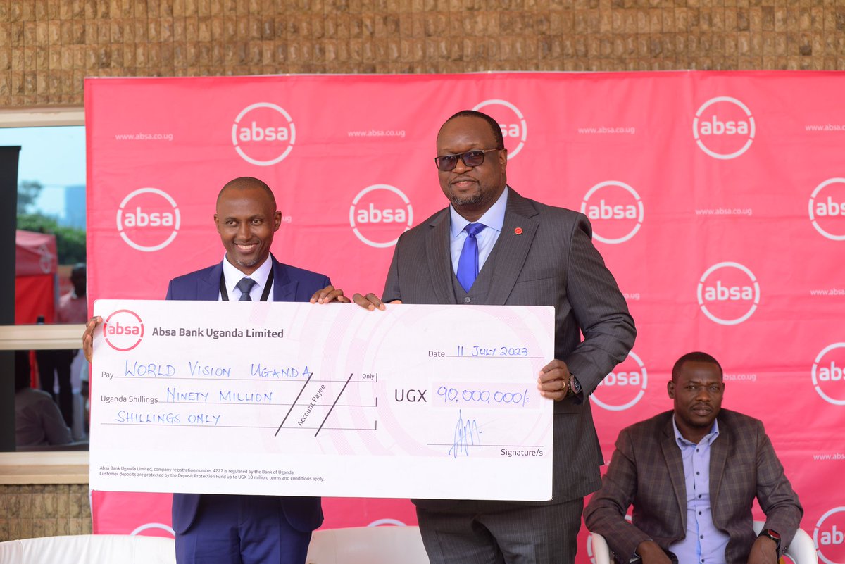 AbsaUganda's tweet photo. UGX 90 million will be channeled through @WorldVisionUg to boost water, hygiene, and sanitation initiatives (WASH) targeted towards strengtheneing proper menstraul hygiene management for girls in Northern Uganda. #AbsaKH3_7HillsRun #RunForHer https://t.co/RoH2OYqIQj