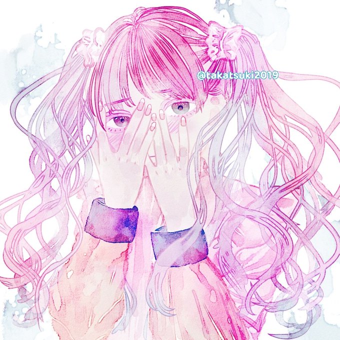 「covering face pink hair」 illustration images(Latest)