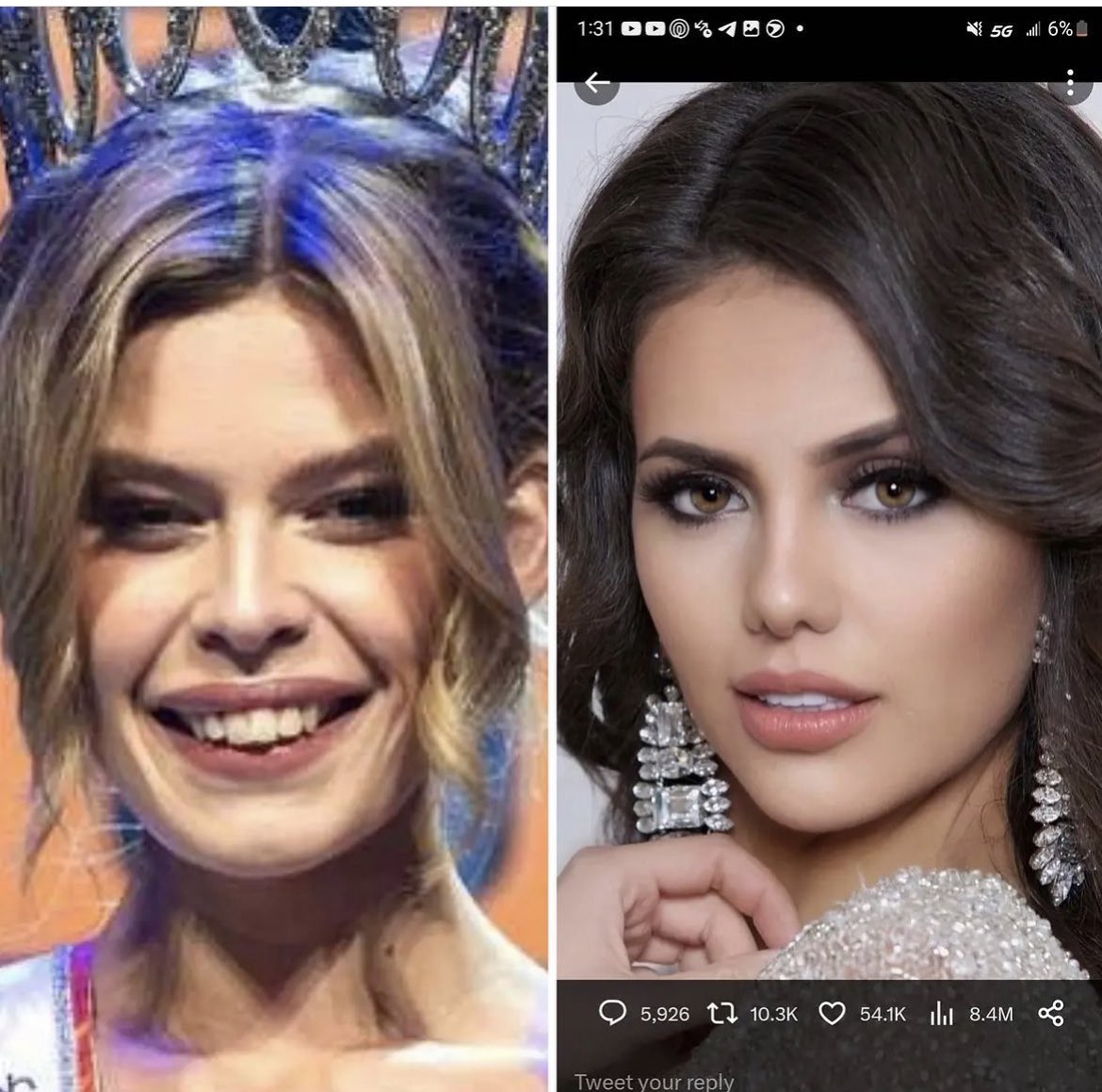 The man on the left won “Miss Netherland” over the Woman on the right . Strange World…