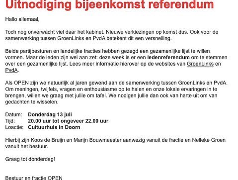 sociaalengroen's tweet photo. Ledenbijeenkomst op donderdag 13 juli om te praten over een gezamenlijke lijst van @PvdA @groenlinks. https://t.co/2E9dwRKph6