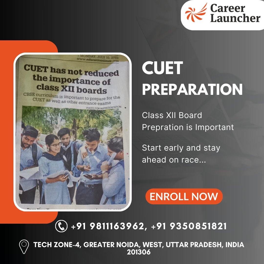 CUET has not reduced the importance of class XII boards.

🤙 wa.me/919811163962
#cuetpreparation #cbseboard #class12board #cbsecurriculam #class12th #cuetcoachingnoidextension #noidaextension #greaternoida #cuetcoachinggreaternoida #tuitioncenter #mathclass #physicsclass