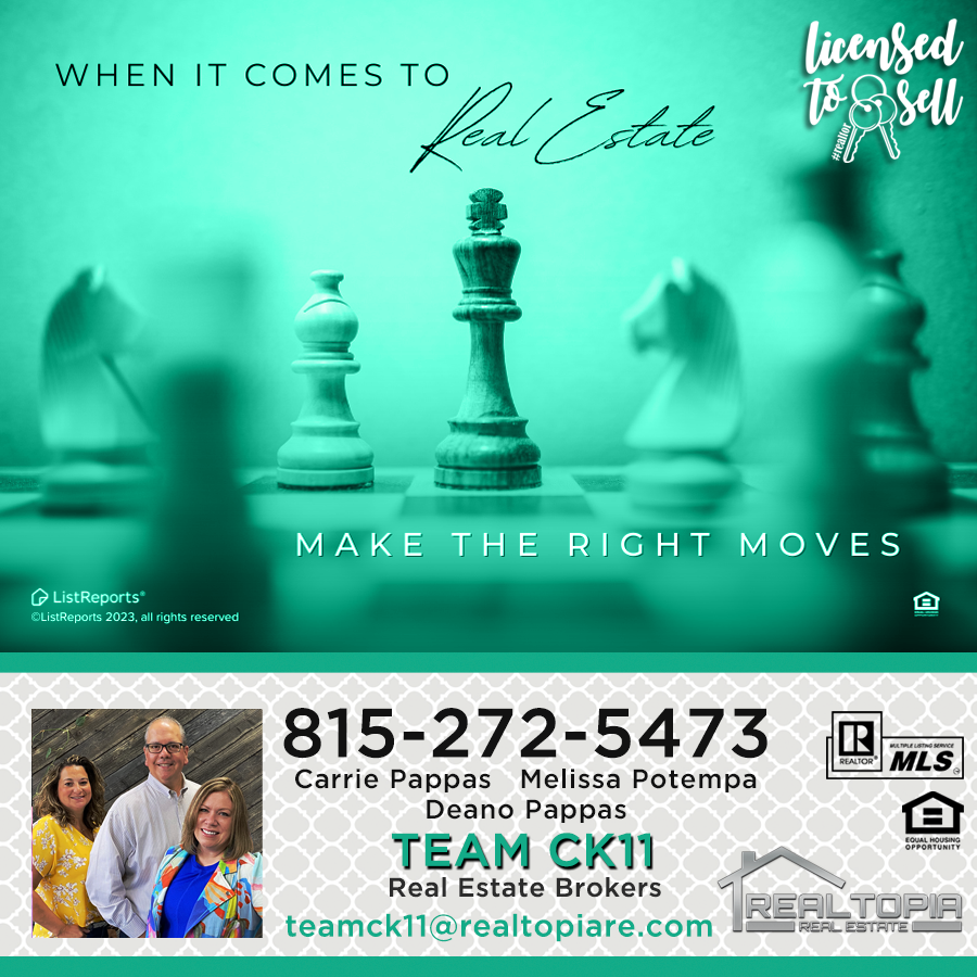 Ck11Team's tweet photo. Carrie Pappas and her TEAM CK11 - Realtopia Real Estate make Real Estate less complicated. 815-272-5473 #teamck11 #realtopia #happyhoming #sellwithteamck11 #buywithteamck11 https://t.co/I46yjQFTm4