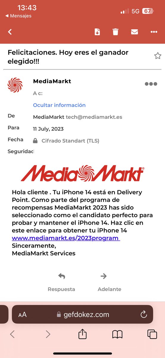 m5rg91's tweet photo. @MediaMarkt_es  están mandando mensajes de texto en vuestro nombre… 
Avisad a la gente que tenga cuidado seguro sean estafas. https://t.co/DPKU5n87SI